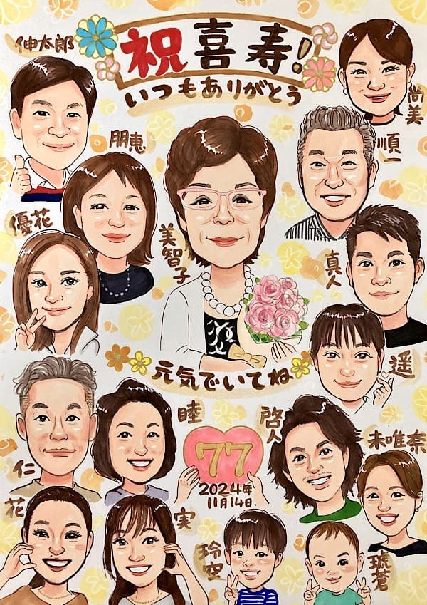 喜寿祝い似顔絵