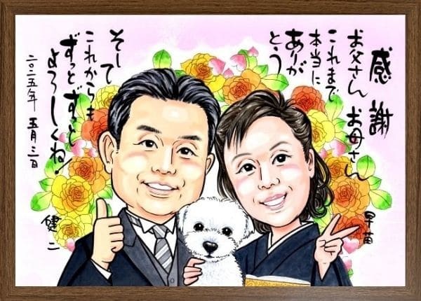 額縁に入った似顔絵サンクスボード